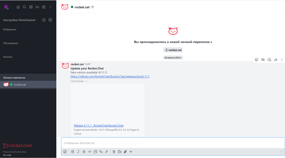 Интерфейс Rocket.Chat